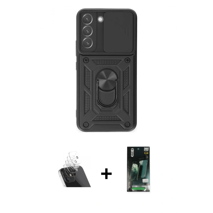 MARSİLYAN™- Galaxy S23 Kılıf Ahenk Klasik - Şeffaf 360 Full Body Arka Koruyucu + Kamera Lens Koruma Cam - SF