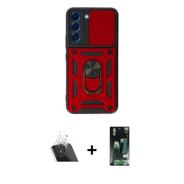 MARSİLYAN™- Galaxy S23 Kılıf Ahenk Klasik - Şeffaf 360 Full Body Arka Koruyucu + Kamera Lens Koruma Cam - SF