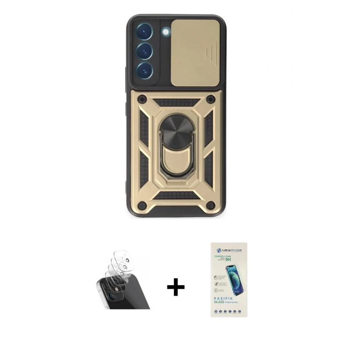 MARSİLYAN™- Galaxy S23 Kılıf Ahenk Klasik - Şeffaf Pasifik Cam Ekran Koruyucu + Kamera Lens Koruma Cam - SF