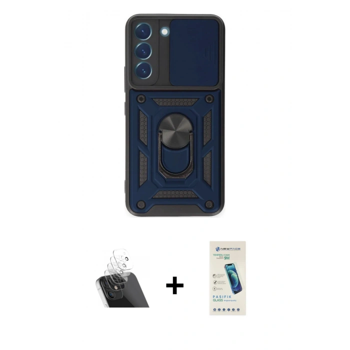 MARSİLYAN™- Galaxy S23 Kılıf Ahenk Klasik - Şeffaf Pasifik Cam Ekran Koruyucu + Kamera Lens Koruma Cam - SF