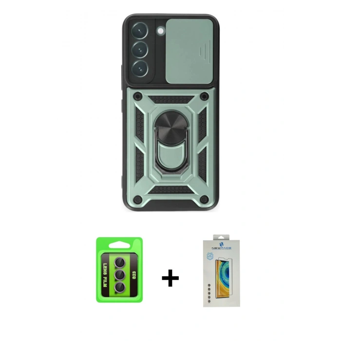 MARSİLYAN™- Galaxy S23 Kılıf Ahenk Klasik - Şeffaf Polymer Nano Ekran Koruyucu + Raze Metal Kamera Lens - MR