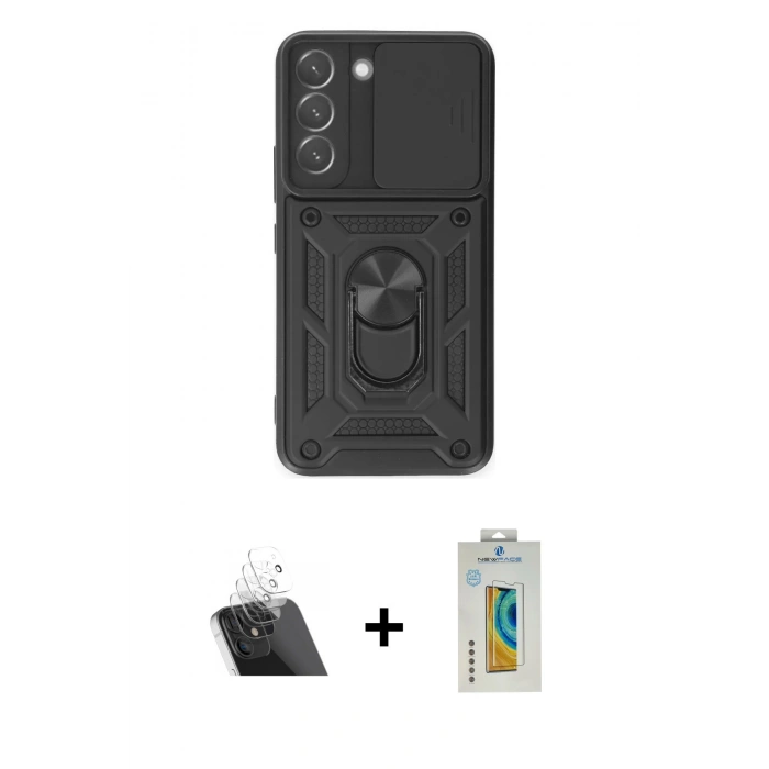 MARSİLYAN™- Galaxy S23 Kılıf Ahenk Klasik - Şeffaf Polymer Nano Ekran Koruyucu + Kamera Lens Koruma Cam - SF