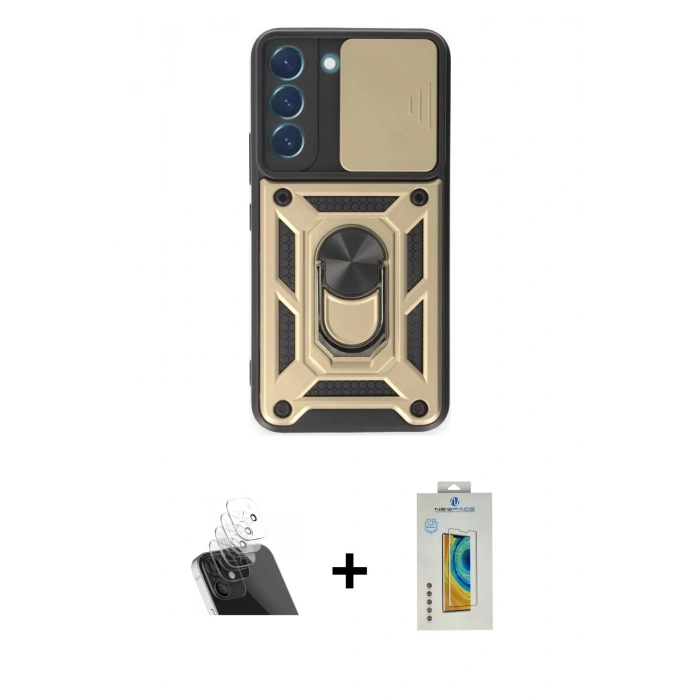 MARSİLYAN™- Galaxy S23 Kılıf Ahenk Klasik - Şeffaf Polymer Nano Ekran Koruyucu + Kamera Lens Koruma Cam - SF