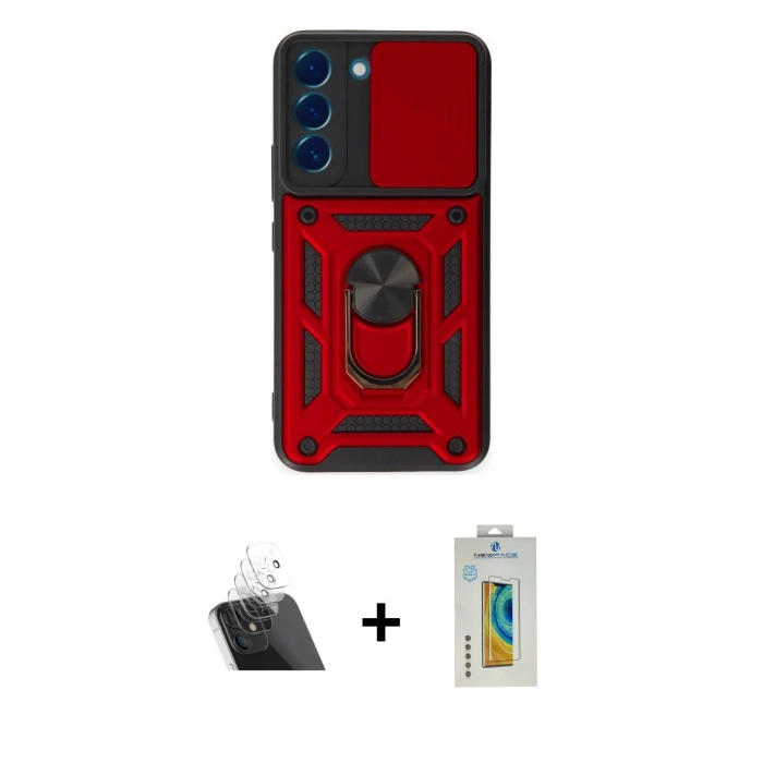 MARSİLYAN™- Galaxy S23 Kılıf Ahenk Klasik - Şeffaf Polymer Nano Ekran Koruyucu + Kamera Lens Koruma Cam - SF