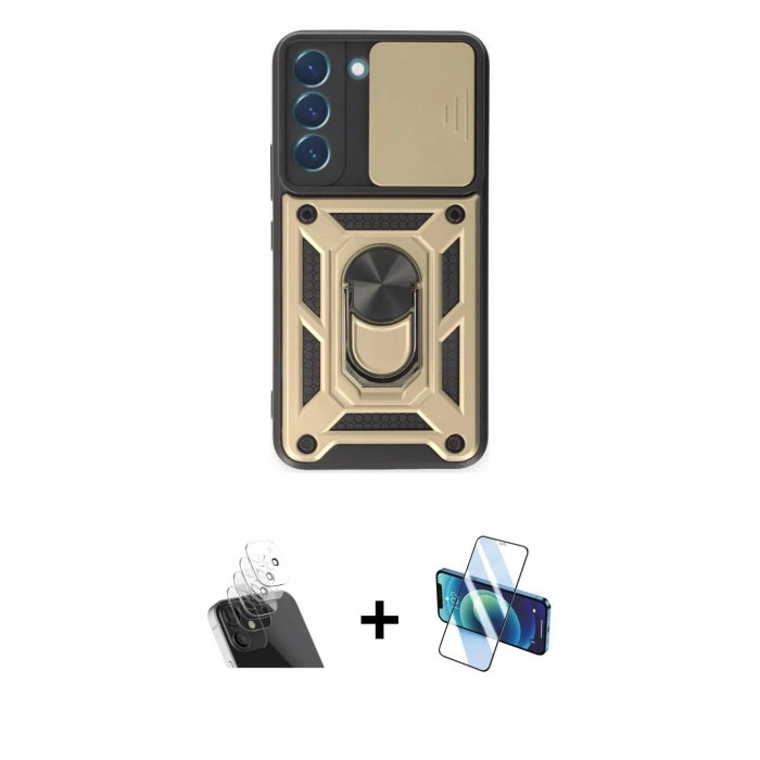 MARSİLYAN™- Galaxy S23 Kılıf Ahenk Klasik - Siyah 3D Antistatik Seramik Nano Ekran Koruyucu + Kamera Lens Koruma Cam - SF