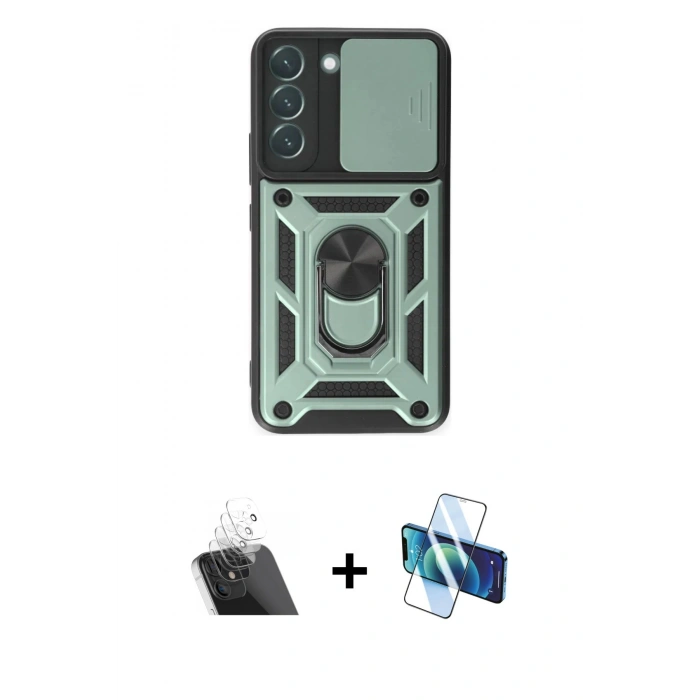 MARSİLYAN™- Galaxy S23 Kılıf Ahenk Klasik - Siyah 3D Antistatik Seramik Nano Ekran Koruyucu + Kamera Lens Koruma Cam - SF
