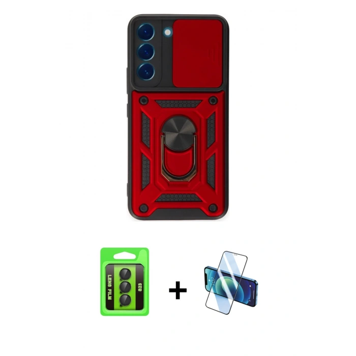 MARSİLYAN™- Galaxy S23 Kılıf Ahenk Klasik - Siyah 3D Antistatik Seramik Nano Ekran Koruyucu + Raze Metal Kamera Lens - SH