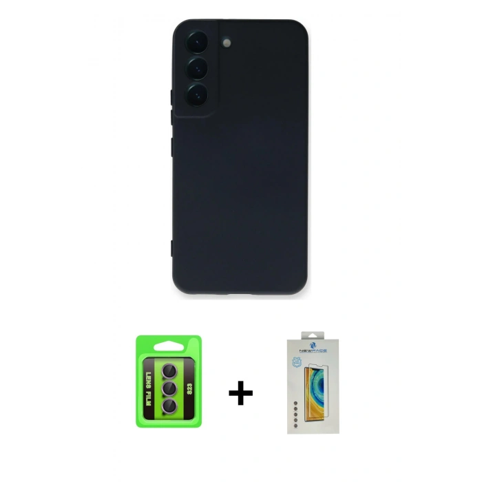 MARSİLYAN™- Galaxy S23 Kılıf Ahenk Serisi - Şeffaf Polymer Nano Ekran Koruyucu + Raze Metal Kamera Lens - MR