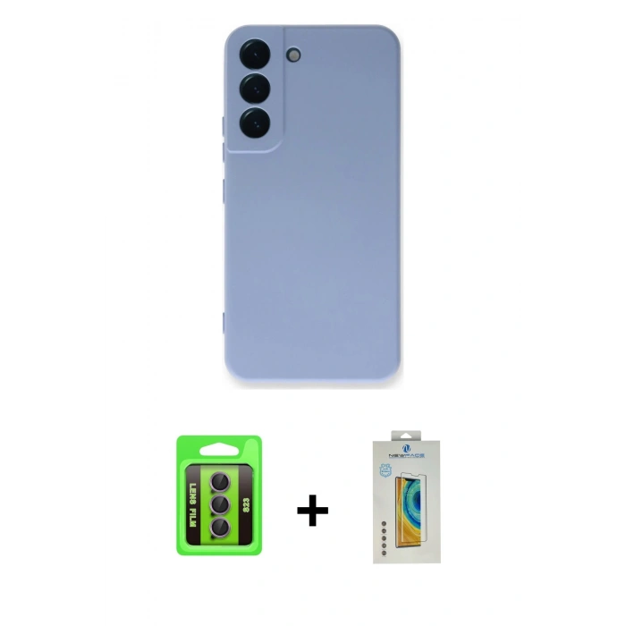 MARSİLYAN™- Galaxy S23 Kılıf Ahenk Serisi - Şeffaf Polymer Nano Ekran Koruyucu + Raze Metal Kamera Lens - MR