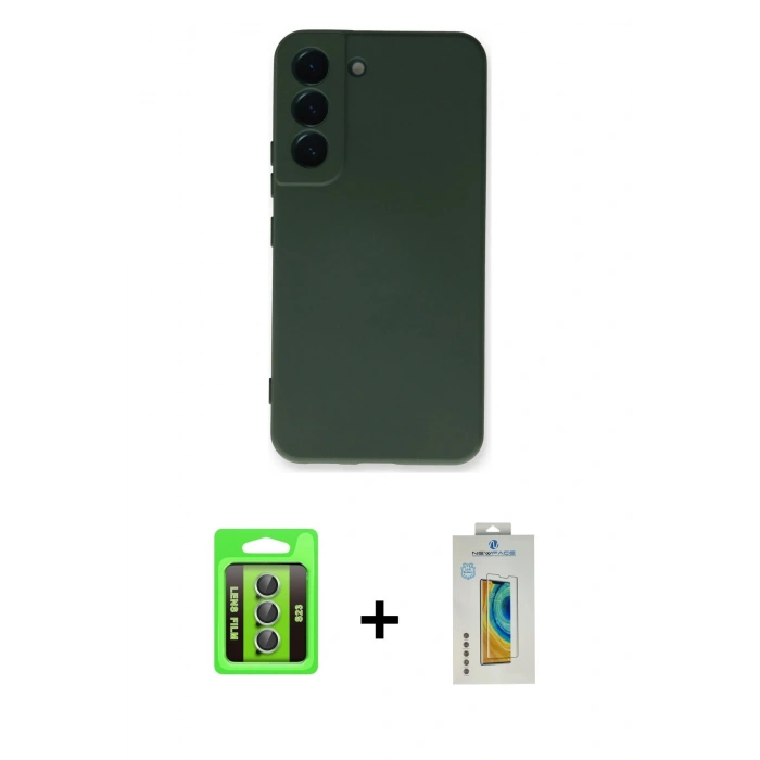 MARSİLYAN™- Galaxy S23 Kılıf Ahenk Serisi - Şeffaf Polymer Nano Ekran Koruyucu + Raze Metal Kamera Lens - YL