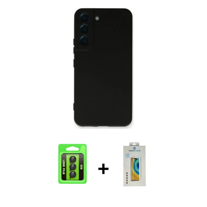 MARSİLYAN™- Galaxy S23 Kılıf Ahenk Serisi - Şeffaf Polymer Nano Ekran Koruyucu + Raze Metal Kamera Lens - SH
