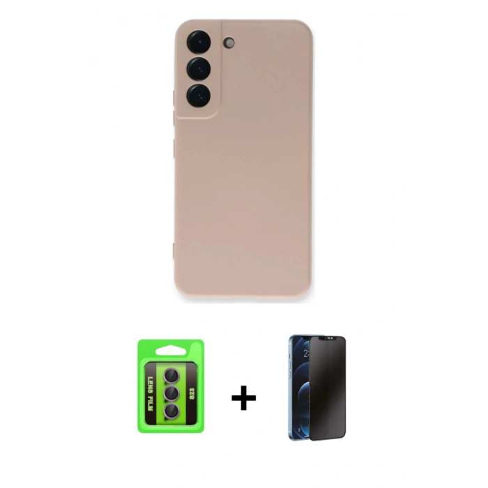 MARSİLYAN™- Galaxy S23 Kılıf Ahenk Serisi - Siyah 3D Antistatik Hayalet Cam Ekran Koruyucu + Raze Metal Kamera Lens - MR