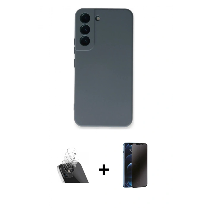 MARSİLYAN™- Galaxy S23 Kılıf Ahenk Serisi - Siyah 3D Antistatik Hayalet Cam Ekran Koruyucu + Kamera Lens Koruma Cam - SF