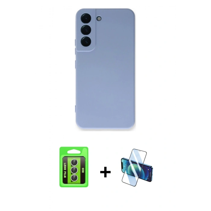 MARSİLYAN™- Galaxy S23 Kılıf Ahenk Serisi - Siyah 3D Antistatik Seramik Nano Ekran Koruyucu + Raze Metal Kamera Lens - GS