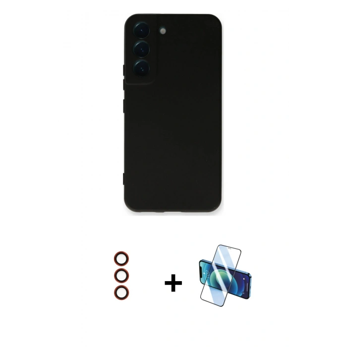 MARSİLYAN™- Galaxy S23 Kılıf Ahenk Serisi - Siyah 3D Antistatik Seramik Nano Ekran Koruyucu + Metal Kamera Lens - KI