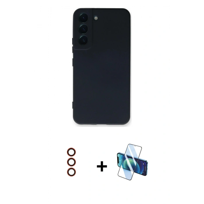 MARSİLYAN™- Galaxy S23 Kılıf Ahenk Serisi - Siyah 3D Antistatik Seramik Nano Ekran Koruyucu + Metal Kamera Lens - KI
