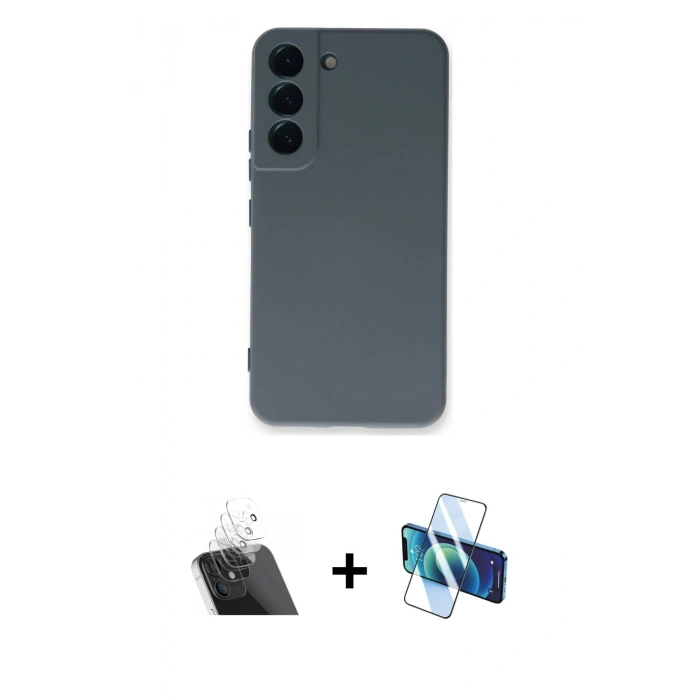 MARSİLYAN™- Galaxy S23 Kılıf Ahenk Serisi - Siyah 3D Antistatik Seramik Nano Ekran Koruyucu + Kamera Lens Koruma Cam - SF