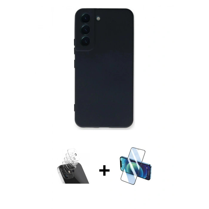 MARSİLYAN™- Galaxy S23 Kılıf Ahenk Serisi - Siyah 3D Antistatik Seramik Nano Ekran Koruyucu + Kamera Lens Koruma Cam - SF