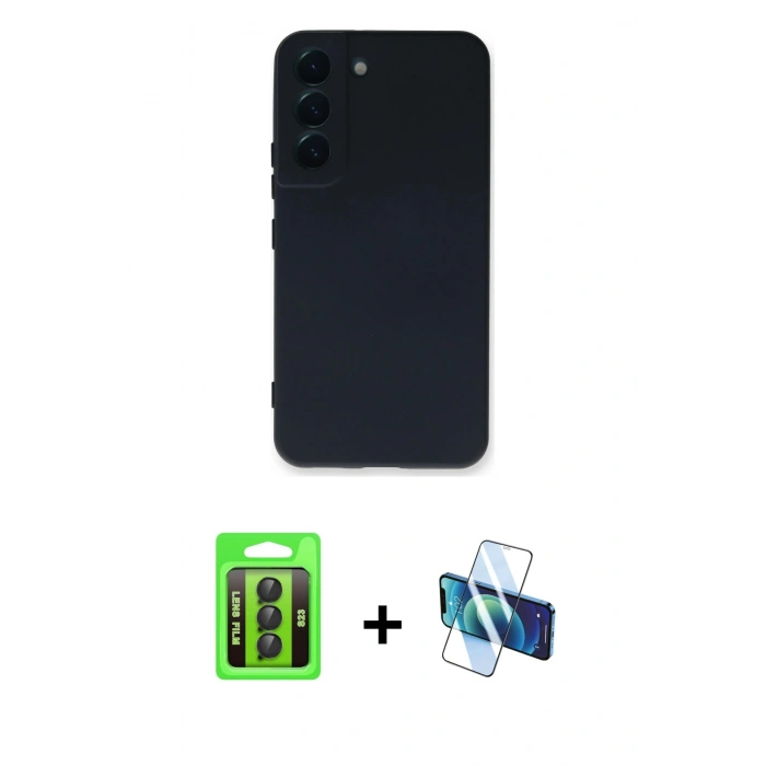 MARSİLYAN™- Galaxy S23 Kılıf Ahenk Serisi - Siyah 3D Antistatik Seramik Nano Ekran Koruyucu + Raze Metal Kamera Lens - SH