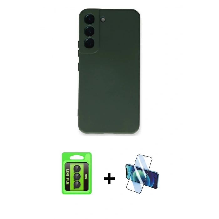 MARSİLYAN™- Galaxy S23 Kılıf Ahenk Serisi - Siyah 3D Antistatik Seramik Nano Ekran Koruyucu + Raze Metal Kamera Lens - SH