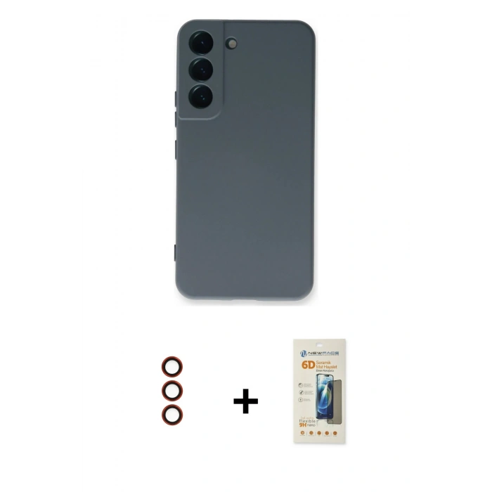 MARSİLYAN™- Galaxy S23 Kılıf Ahenk Serisi - Siyah 6D Mat Seramik Hayalet Nano Ekran Koruyucu + Metal Kamera Lens - KI