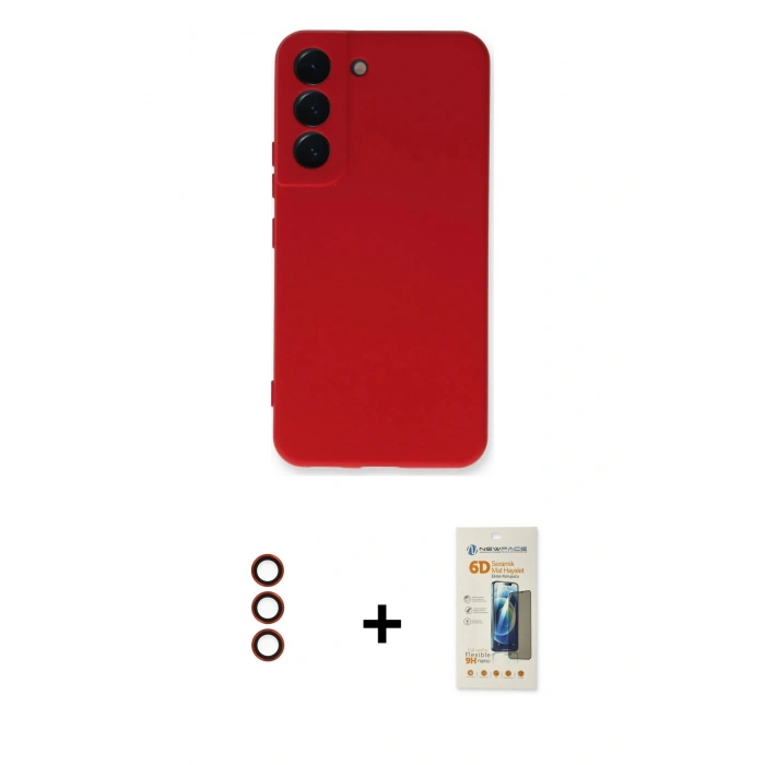 MARSİLYAN™- Galaxy S23 Kılıf Ahenk Serisi - Siyah 6D Mat Seramik Hayalet Nano Ekran Koruyucu + Metal Kamera Lens - KI