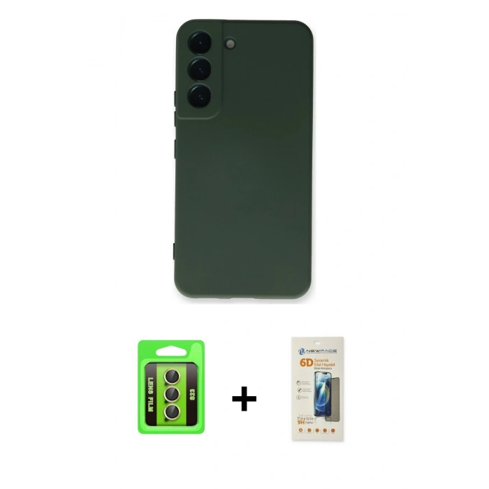 MARSİLYAN™- Galaxy S23 Kılıf Ahenk Serisi - Siyah 6D Mat Seramik Hayalet Nano Ekran Koruyucu + Raze Metal Kamera Lens - SI