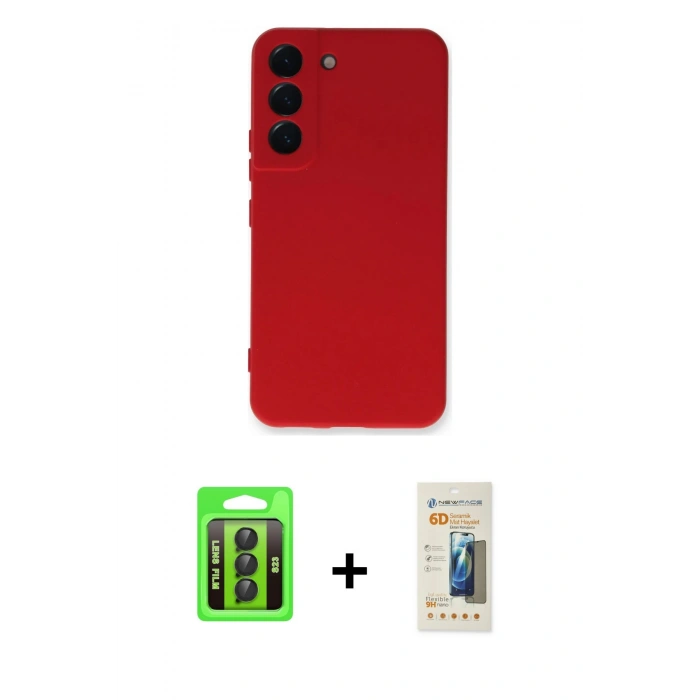 MARSİLYAN™- Galaxy S23 Kılıf Ahenk Serisi - Siyah 6D Mat Seramik Hayalet Nano Ekran Koruyucu + Raze Metal Kamera Lens - SH