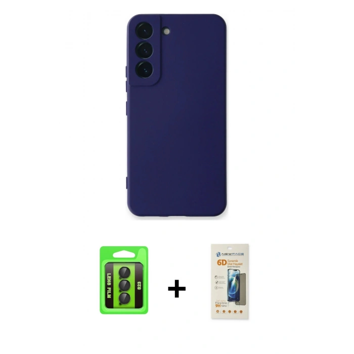 MARSİLYAN™- Galaxy S23 Kılıf Ahenk Serisi - Siyah 6D Mat Seramik Hayalet Nano Ekran Koruyucu + Raze Metal Kamera Lens - SH