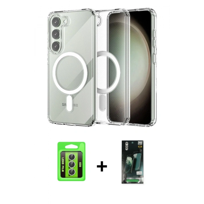 MARSİLYAN™- Galaxy S23 Kılıf Ahenk Yansıma Prime - Siyah 360 Mat Full Body Arka Koruyucu + Raze Metal Kamera Lens - GS