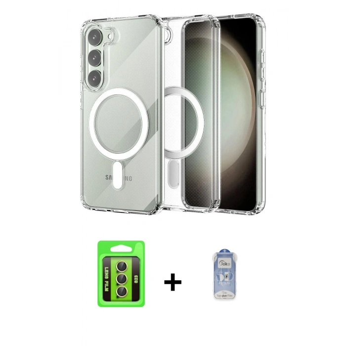 MARSİLYAN™- Galaxy S23 Kılıf Ahenk Yansıma Prime - Siyah Joko Magic 5D Cam + Raze Metal Kamera Lens - SI