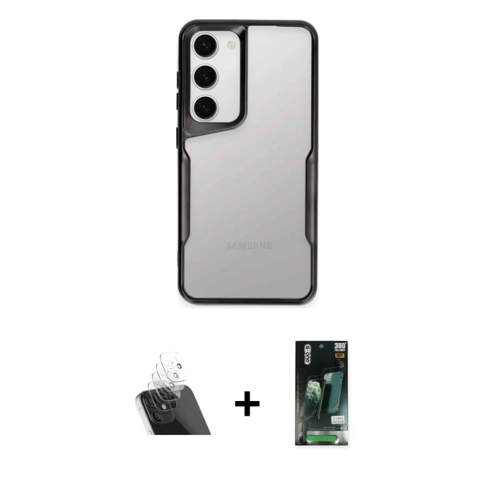 MARSİLYAN™- Galaxy S23 Kılıf Akış Çizgi Koleksiyonu - Şeffaf 360 Full Body Arka Koruyucu + Kamera Lens Koruma Cam - SF