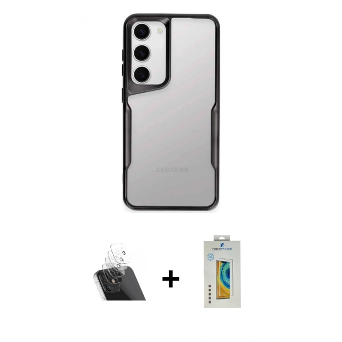 MARSİLYAN™- Galaxy S23 Kılıf Akış Çizgi Koleksiyonu - Şeffaf Polymer Nano Ekran Koruyucu + Kamera Lens Koruma Cam - SF