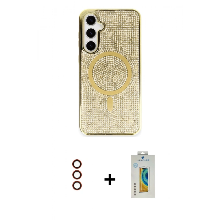 MARSİLYAN™- Galaxy S23 Kılıf Eksen Çizgi - Şeffaf Polymer Nano Ekran Koruyucu + Metal Kamera Lens - KI