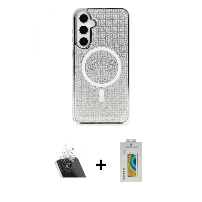 MARSİLYAN™- Galaxy S23 Kılıf Eksen Çizgi - Şeffaf Polymer Nano Ekran Koruyucu + Kamera Lens Koruma Cam - SF