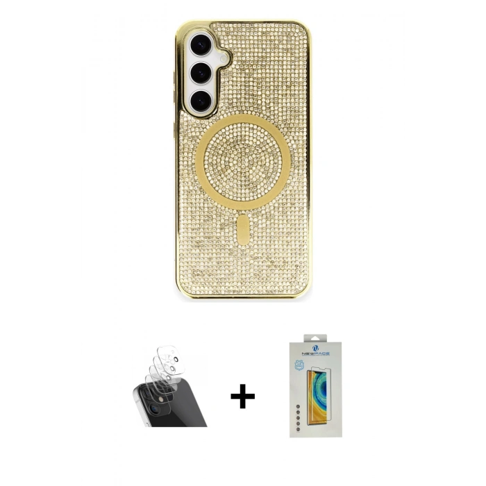 MARSİLYAN™- Galaxy S23 Kılıf Eksen Çizgi - Şeffaf Polymer Nano Ekran Koruyucu + Kamera Lens Koruma Cam - SF