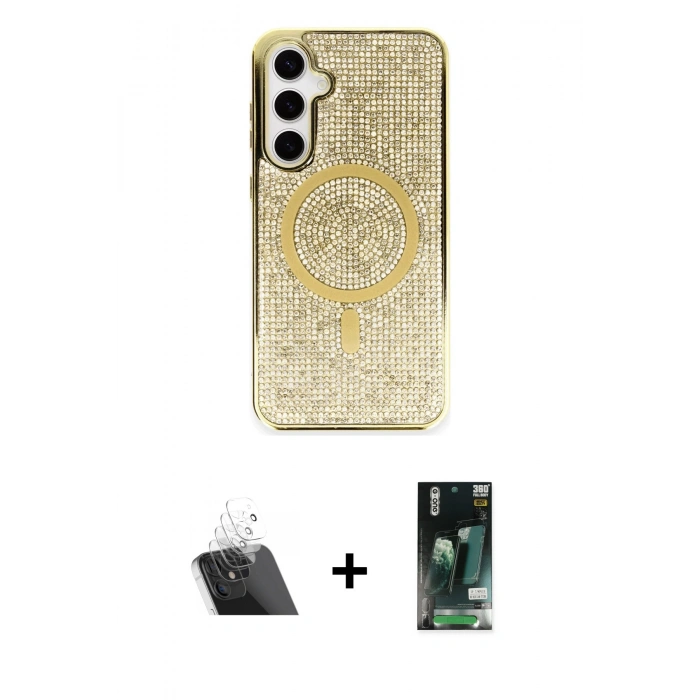 MARSİLYAN™- Galaxy S23 Kılıf Eksen Çizgi - Siyah 360 Mat Full Body Arka Koruyucu + Kamera Lens Koruma Cam - SF