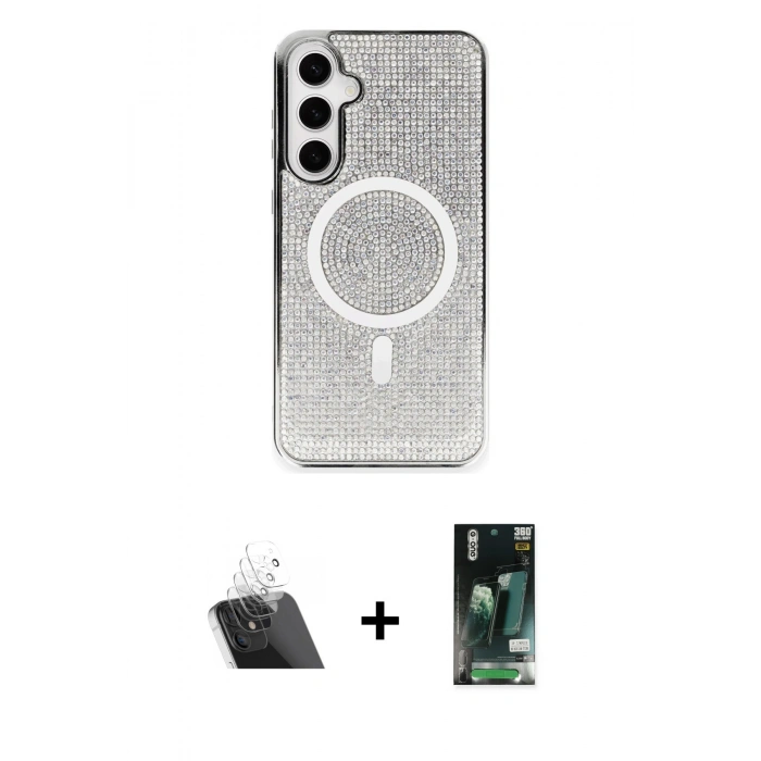 MARSİLYAN™- Galaxy S23 Kılıf Eksen Çizgi - Siyah 360 Mat Full Body Arka Koruyucu + Kamera Lens Koruma Cam - SF