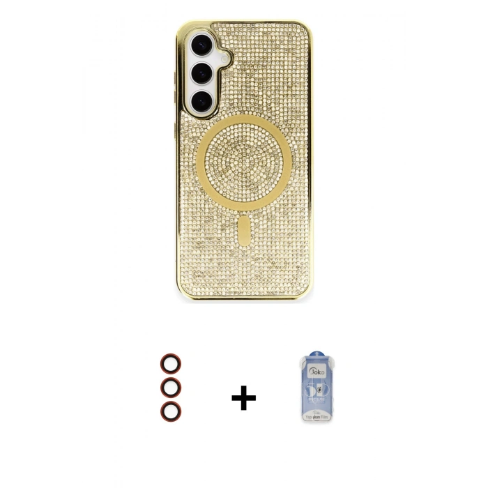 MARSİLYAN™- Galaxy S23 Kılıf Eksen Çizgi - Siyah Joko Magic 5D Cam + Metal Kamera Lens - KI