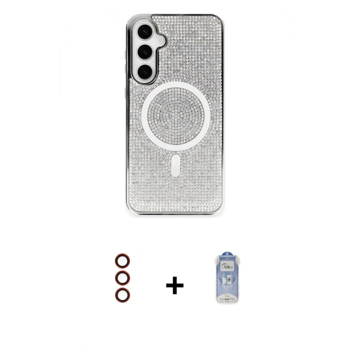 MARSİLYAN™- Galaxy S23 Kılıf Eksen Çizgi - Siyah Joko Magic 5D Cam + Metal Kamera Lens - KI