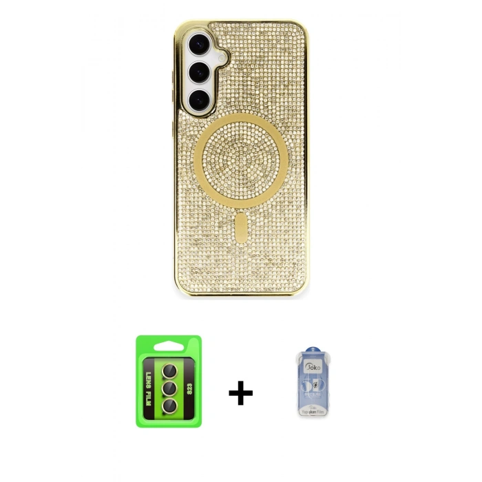 MARSİLYAN™- Galaxy S23 Kılıf Eksen Çizgi - Siyah Joko Magic 5D Cam + Raze Metal Kamera Lens - SI