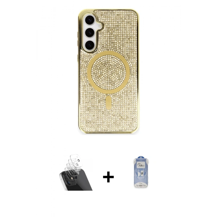 MARSİLYAN™- Galaxy S23 Kılıf Eksen Çizgi - Siyah Joko Magic 5D Cam + Kamera Lens Koruma Cam - SF