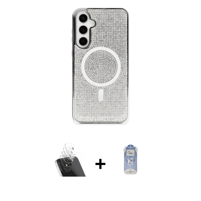MARSİLYAN™- Galaxy S23 Kılıf Eksen Çizgi - Siyah Joko Magic 5D Cam + Kamera Lens Koruma Cam - SF