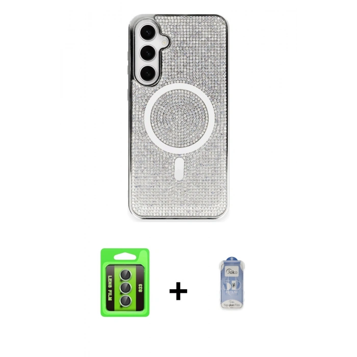MARSİLYAN™- Galaxy S23 Kılıf Eksen Çizgi - Siyah Joko Magic 5D Cam + Raze Metal Kamera Lens - YL