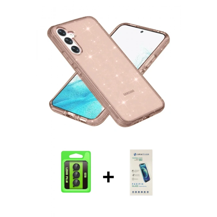 MARSİLYAN™- Galaxy S23 Kılıf Nova Asil Prime - Şeffaf Pasifik Cam Ekran Koruyucu + Raze Metal Kamera Lens - SH