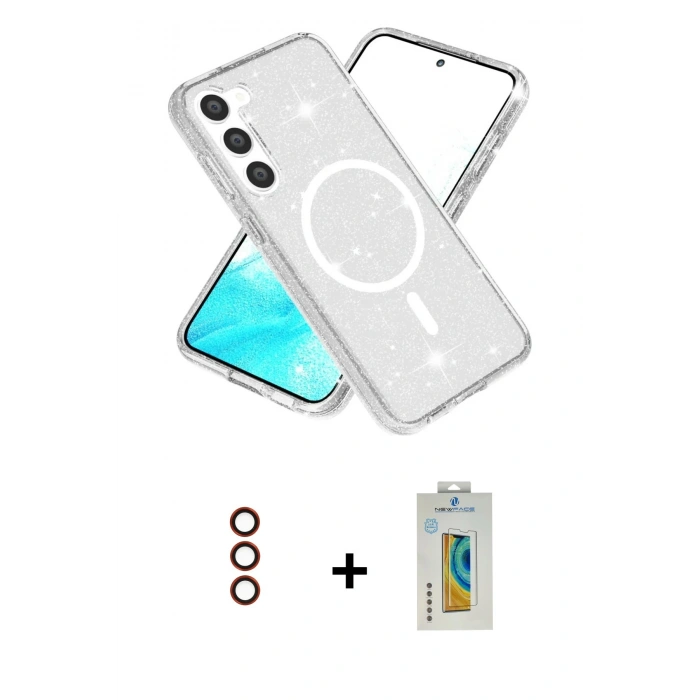 MARSİLYAN™- Galaxy S23 Kılıf Nova Asil Prime - Şeffaf Polymer Nano Ekran Koruyucu + Metal Kamera Lens - KI