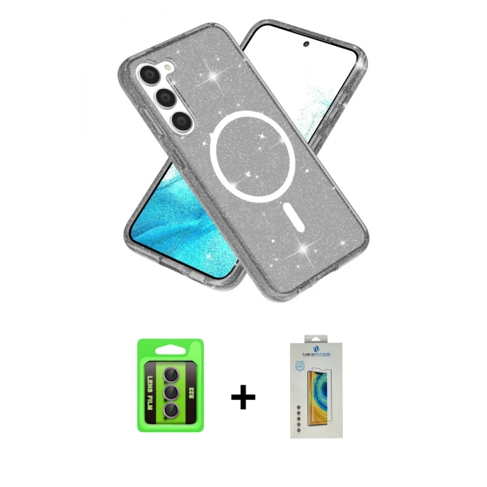 MARSİLYAN™- Galaxy S23 Kılıf Nova Asil Prime - Şeffaf Polymer Nano Ekran Koruyucu + Raze Metal Kamera Lens - MR