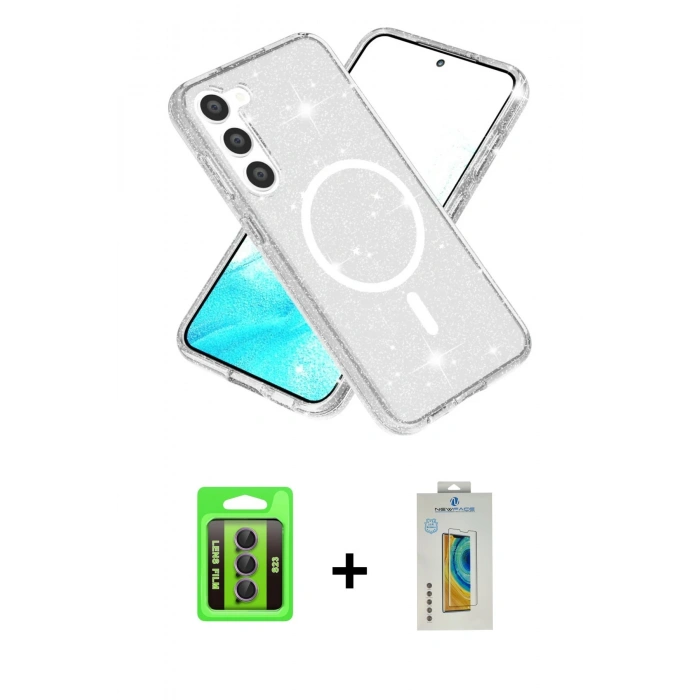 MARSİLYAN™- Galaxy S23 Kılıf Nova Asil Prime - Şeffaf Polymer Nano Ekran Koruyucu + Raze Metal Kamera Lens - MR