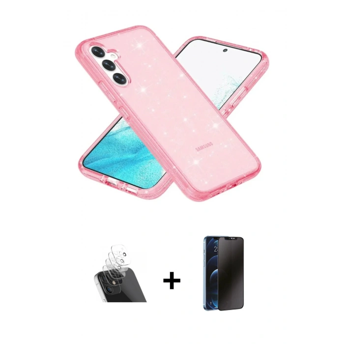 MARSİLYAN™- Galaxy S23 Kılıf Nova Asil Prime - Siyah 3D Antistatik Hayalet Cam Ekran Koruyucu + Kamera Lens Koruma Cam - SF