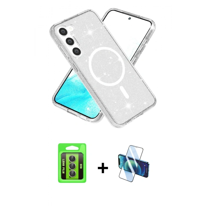 MARSİLYAN™- Galaxy S23 Kılıf Nova Asil Prime - Siyah 3D Antistatik Seramik Nano Ekran Koruyucu + Raze Metal Kamera Lens - GI